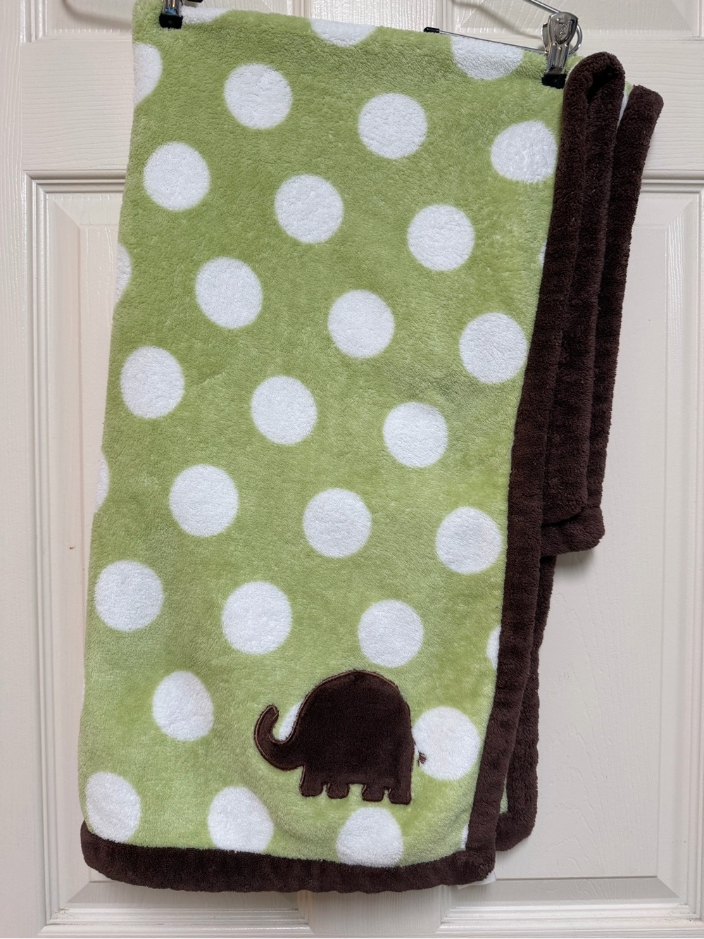 Carter's Green and White Polka Dot Baby Blanket with Brown Elephant Accent